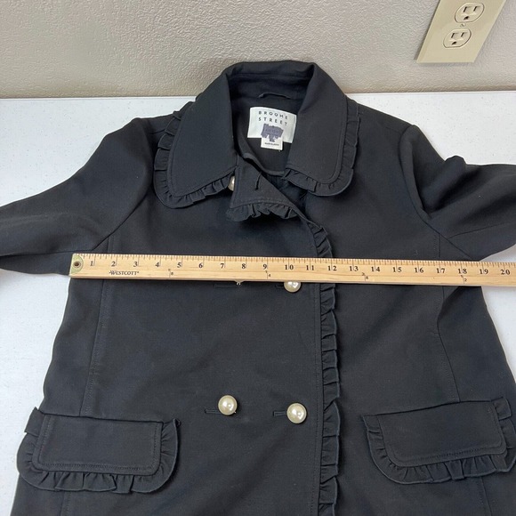 Kate Spade Broome Street Coat Jacket Women's 4 Black Ponte Ruffled Pearl Buttons - Picture 9 of 12